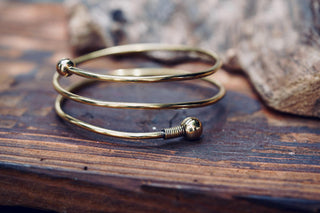 Boho Brass Spiral Cuff Bracelet – Adjustable Arm Cuff, Statement Arm Bracelet
