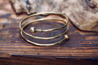 Boho Brass Spiral Cuff Bracelet – Adjustable Arm Cuff, Statement Arm Bracelet