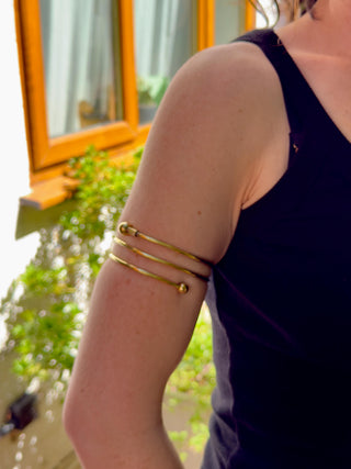 Boho Brass Spiral Cuff Bracelet – Adjustable Arm Cuff, Statement Arm Bracelet