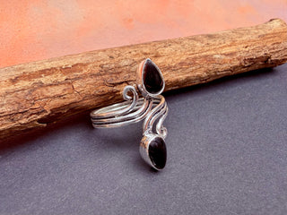 Silver Spiral Black Onyx Adjustable Ring, Non Tarnish Ring, One size bohemian Ring for Her