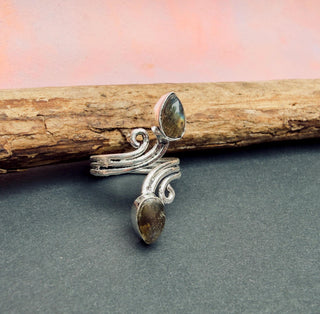 Silver Spiral Labradorite Adjustable Ring, Non Tarnish Ring, One size bohemian Ring for Her
