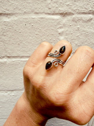 Silver Spiral Labradorite Adjustable Ring, Non Tarnish Ring, One size bohemian Ring for Her