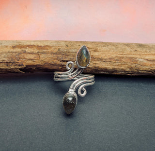 Silver Spiral Labradorite Adjustable Ring, Non Tarnish Ring, One size bohemian Ring for Her
