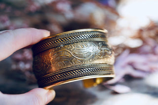 Boho Cuff Bracelet, Detailed Brass Bracelet, Bohemian Jewellery Gift for Her