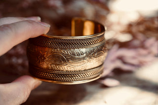 Boho Cuff Bracelet, Detailed Brass Bracelet, Bohemian Jewellery Gift for Her