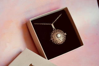 Silver Bola Necklace Tigers Eye, Gift for Pregnant Woman, Pregnancy Present, Stainless Steel Chain