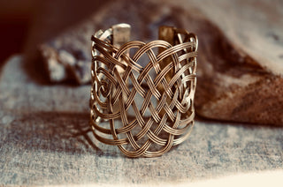 Large Woven Brass Cuff Bracelet, Boho Cuff Bracelet, Cosplay Jewellery, Celtic Knotwork