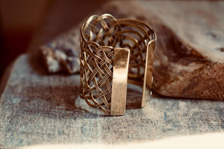 Large Woven Brass Cuff Bracelet, Boho Cuff Bracelet, Cosplay Jewellery, Celtic Knotwork