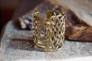 Large Woven Brass Cuff Bracelet, Boho Cuff Bracelet, Cosplay Jewellery, Celtic Knotwork