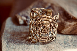 Large Woven Brass Cuff Bracelet, Boho Cuff Bracelet, Cosplay Jewellery, Celtic Knotwork