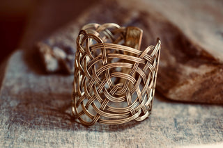 Large Woven Brass Cuff Bracelet, Boho Cuff Bracelet, Cosplay Jewellery, Celtic Knotwork