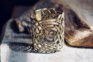 Large Woven Brass Cuff Bracelet, Boho Cuff Bracelet, Cosplay Jewellery, Celtic Knotwork