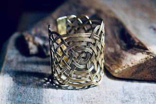 Large Woven Brass Cuff Bracelet, Boho Cuff Bracelet, Cosplay Jewellery, Celtic Knotwork