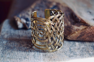 Large Woven Brass Cuff Bracelet, Boho Cuff Bracelet, Cosplay Jewellery, Celtic Knotwork