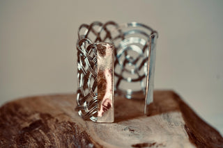 Large Woven Silver Cuff Bracelet, Boho Cuff Bracelet, Cosplay Jewellery, Celtic Knotwork
