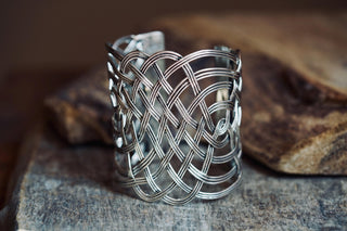 Large Woven Silver Cuff Bracelet, Boho Cuff Bracelet, Cosplay Jewellery, Celtic Knotwork