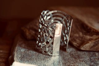 Large Woven Silver Cuff Bracelet, Boho Cuff Bracelet, Cosplay Jewellery, Celtic Knotwork