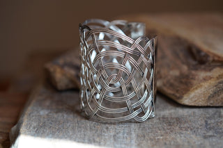 Large Woven Silver Cuff Bracelet, Boho Cuff Bracelet, Cosplay Jewellery, Celtic Knotwork