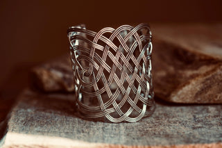 Large Woven Silver Cuff Bracelet, Boho Cuff Bracelet, Cosplay Jewellery, Celtic Knotwork