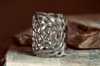Large Woven Silver Cuff Bracelet, Boho Cuff Bracelet, Cosplay Jewellery, Celtic Knotwork