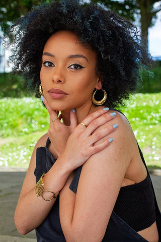 Gold Chunky Hoops, Thick Earrings Beaded Edges, Bohemian Queen Style