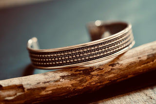 Silver Boho Cuff Bracelet, Textured Beaded Bracelet, Bohemian Jewellery Gift for Her