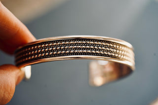 Silver Boho Cuff Bracelet, Textured Beaded Bracelet, Bohemian Jewellery Gift for Her