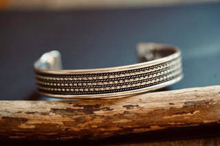 Silver Boho Cuff Bracelet, Textured Beaded Bracelet, Bohemian Jewellery Gift for Her