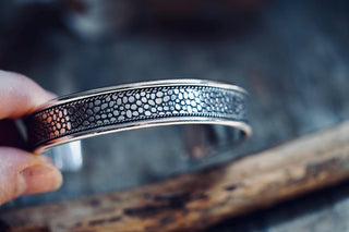 Silver Boho Cuff Bracelet, Textured Beaded Bracelet, Bohemian Jewellery Gift for Her