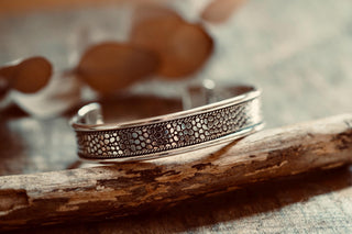 Silver Boho Cuff Bracelet, Textured Beaded Bracelet, Bohemian Jewellery Gift for Her