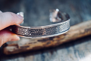 Silver Boho Cuff Bracelet, Textured Beaded Bracelet, Bohemian Jewellery Gift for Her