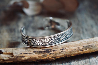 Silver Boho Cuff Bracelet, Textured Beaded Bracelet, Bohemian Jewellery Gift for Her