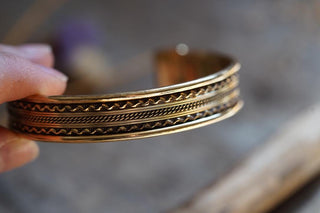 Boho Cuff Bracelet, Textured Beaded Brass Bracelet, Bohemian Jewellery Gift for Her