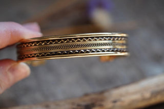 Boho Cuff Bracelet, Textured Beaded Brass Bracelet, Bohemian Jewellery Gift for Her