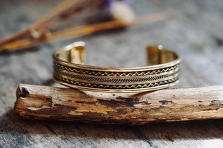 Boho Cuff Bracelet, Textured Beaded Brass Bracelet, Bohemian Jewellery Gift for Her