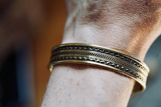 Boho Cuff Bracelet, Textured Beaded Brass Bracelet, Bohemian Jewellery Gift for Her