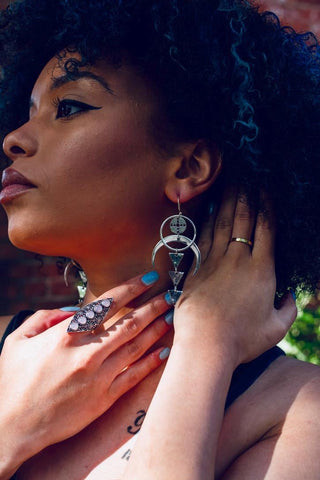 Celestial Moon Statement Earrings / Geometric / Ethnic / Boho / Steampunk / Bohemian /Festival Fashion / Tribal / Gift For Her