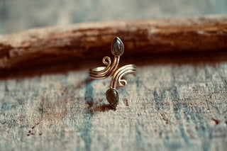 Labradorite Spiral Brass Ring Adjustable Ring, One size bohemian Stone Ring for Her