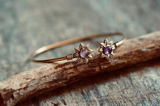 Amethyst Flower Bracelet, Boho Bangle for Women, Bohemian Gift for Her