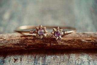 Amethyst Flower Bracelet, Boho Bangle for Women, Bohemian Gift for Her