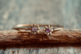 Amethyst Flower Bracelet, Boho Bangle for Women, Bohemian Gift for Her