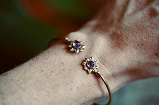 Amethyst Flower Bracelet, Boho Bangle for Women, Bohemian Gift for Her