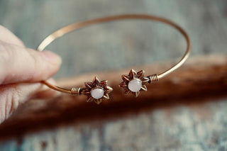 Rose Quartz Flower Bracelet, Boho Bangle for Women, Bohemian Gift for Her