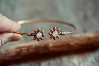 Rose Quartz Flower Bracelet, Boho Bangle for Women, Bohemian Gift for Her