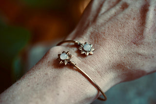 Rose Quartz Flower Bracelet, Boho Bangle for Women, Bohemian Gift for Her