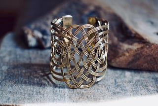 Large Woven Brass Cuff Bracelet, Boho Cuff Bracelet, Cosplay Jewellery, Celtic Knotwork