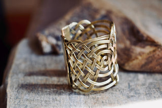 Large Woven Brass Cuff Bracelet, Boho Cuff Bracelet, Cosplay Jewellery, Celtic Knotwork