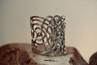 Large Woven Silver Cuff Bracelet, Boho Cuff Bracelet, Cosplay Jewellery, Celtic Knotwork