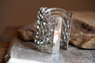 Large Woven Silver Cuff Bracelet, Boho Cuff Bracelet, Cosplay Jewellery, Celtic Knotwork