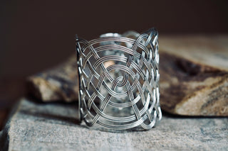 Large Woven Silver Cuff Bracelet, Boho Cuff Bracelet, Cosplay Jewellery, Celtic Knotwork